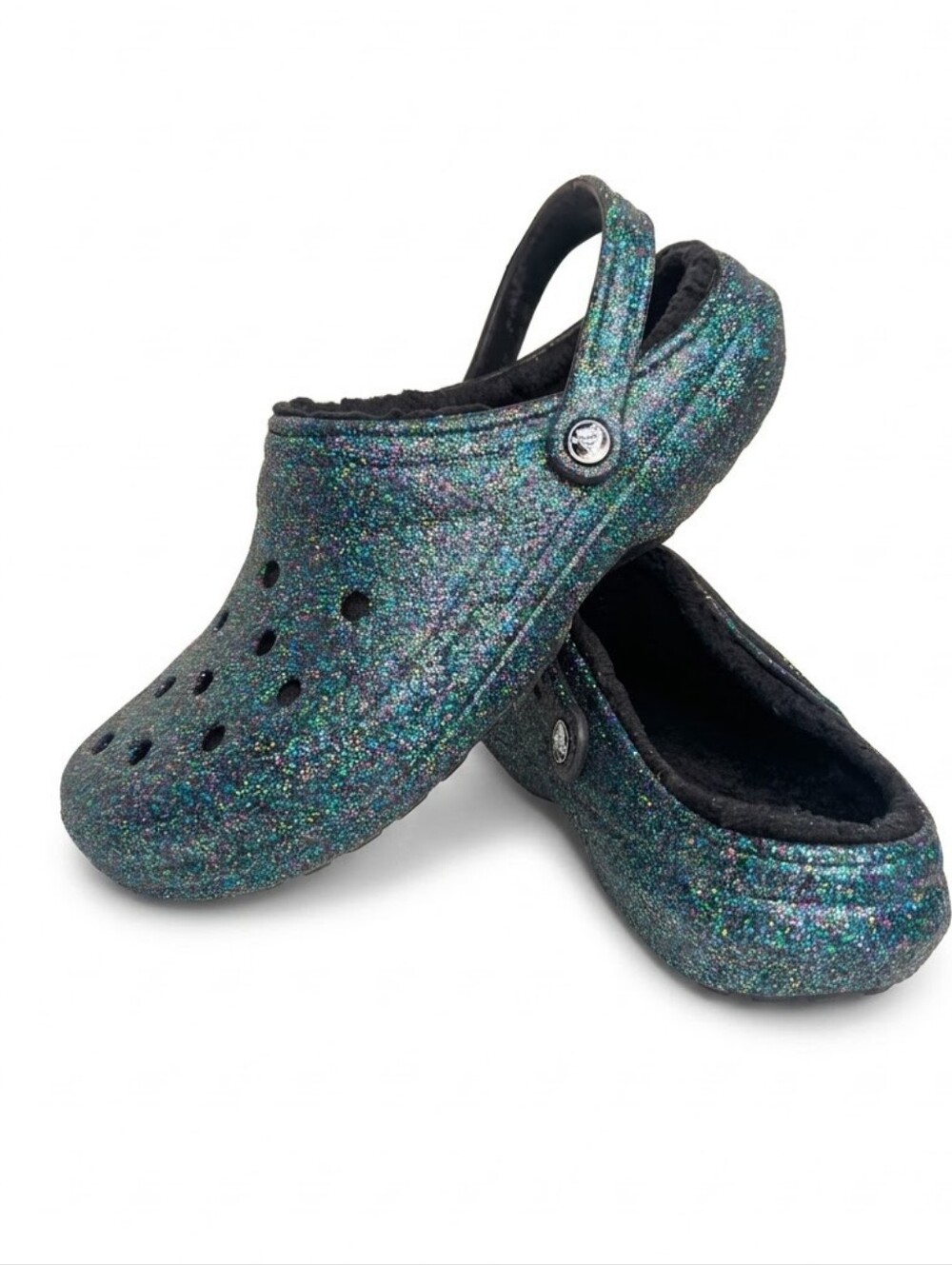 Crocs Classic Black Lined Multi-Color Glitter Slip On Clogs | Size 12 (Men)
